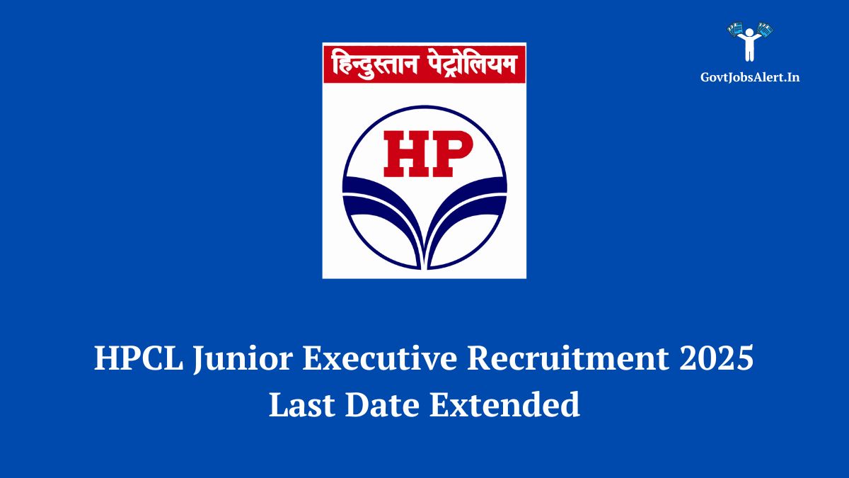 Hpcl logo with text overlay: hpcl junior executive chemical recruitment 2025 - last date extended