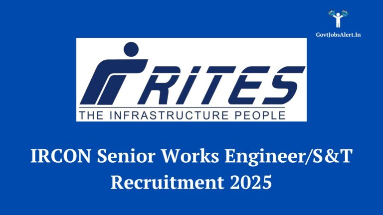 Ircon international limited logo with text overlay about senior works engineer s&t recruitment 2025