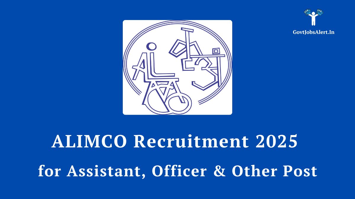 Alimco logo with text "recruitment 2025" signifying job opportunities at artificial limbs manufacturing corporation of india.