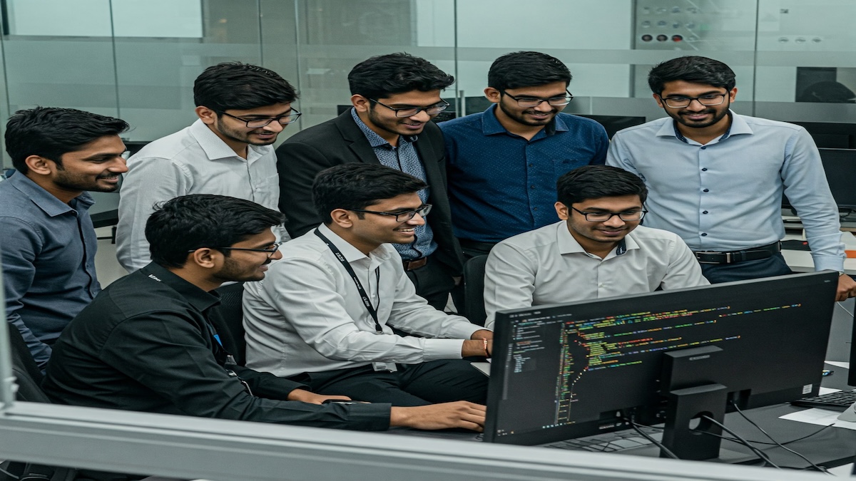 Young engineers discussing plans, symbolizing the ihmcl engineer recruitment 2025.