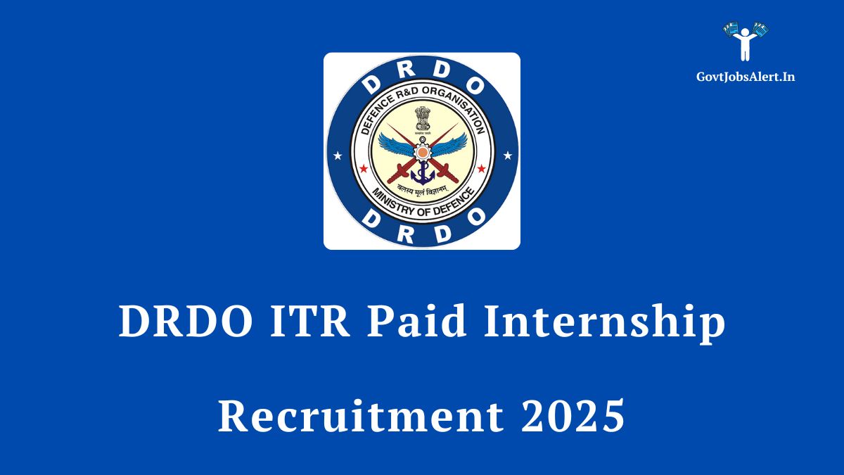 Drdo itr paid internship 2025 announcement banner, showing the drdo logo and key details like 27 vacancies and application dates.