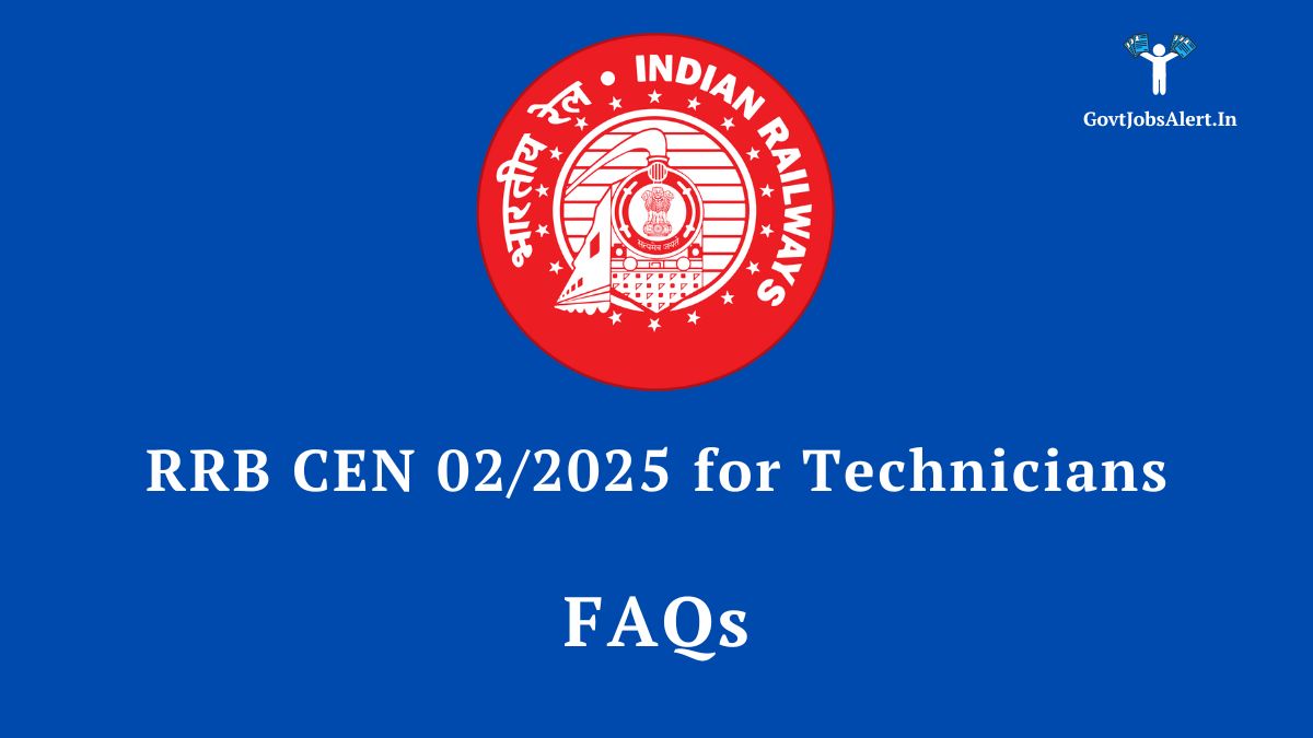 A graphic showing the indian railways logo and text that reads "rrb technician recruitment 2025: official faqs released. "