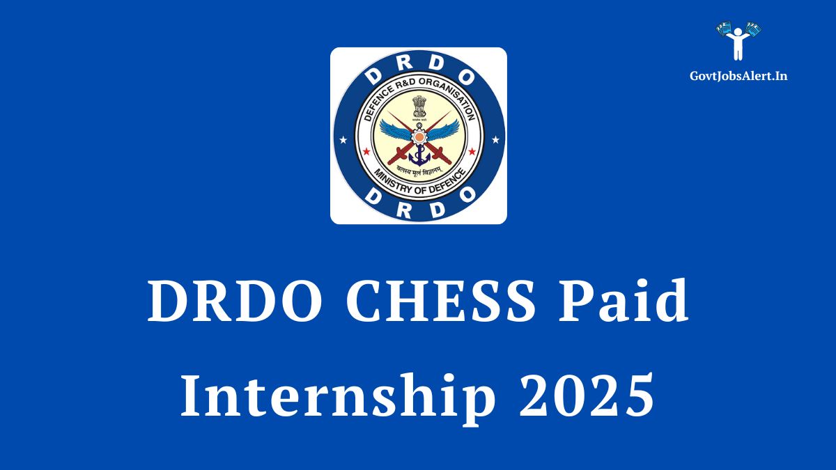A graphic for the drdo chess paid internship 2025, showing the drdo logo and text that reads "paid internship for engineering & science students. " the image includes key details like 20 vacancies and a ₹30,000 stipend.