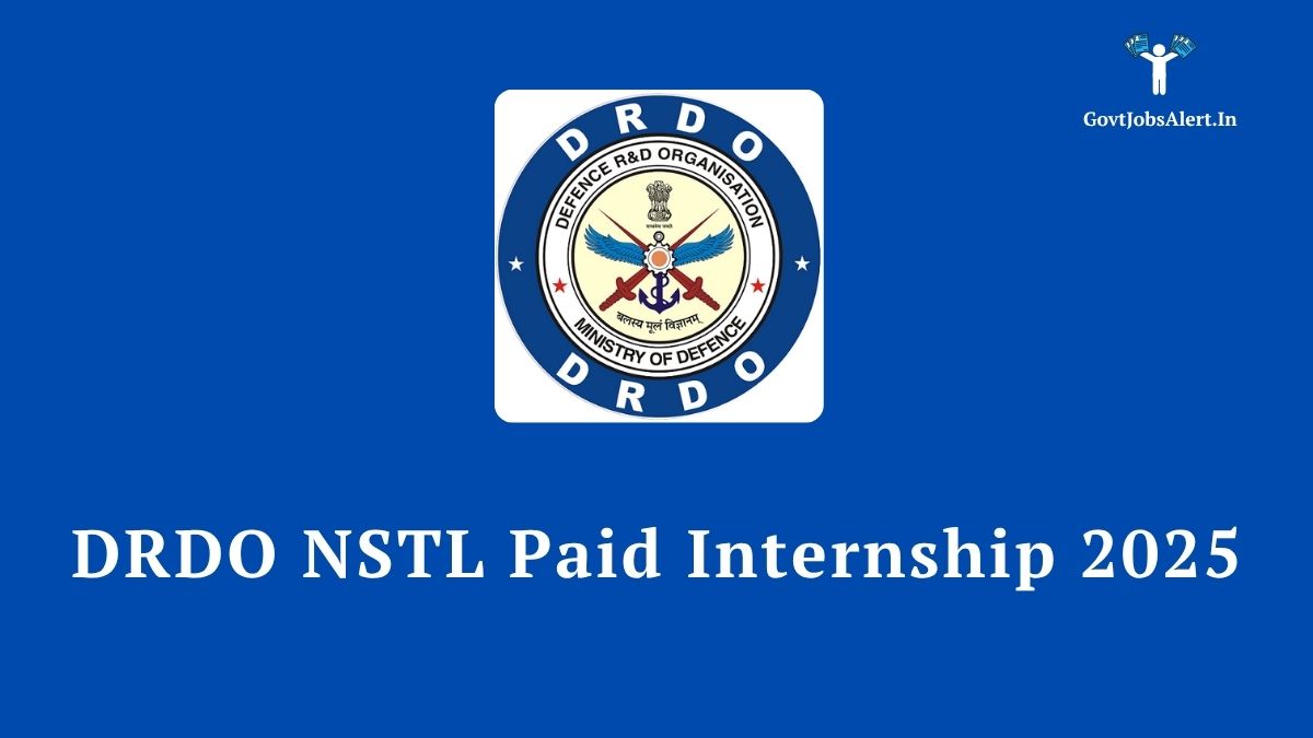 Drdo nstl paid internship 2025 for engineering and science students, featuring the drdo logo and an image of an indian navy submarine, representing a career in defence technology.