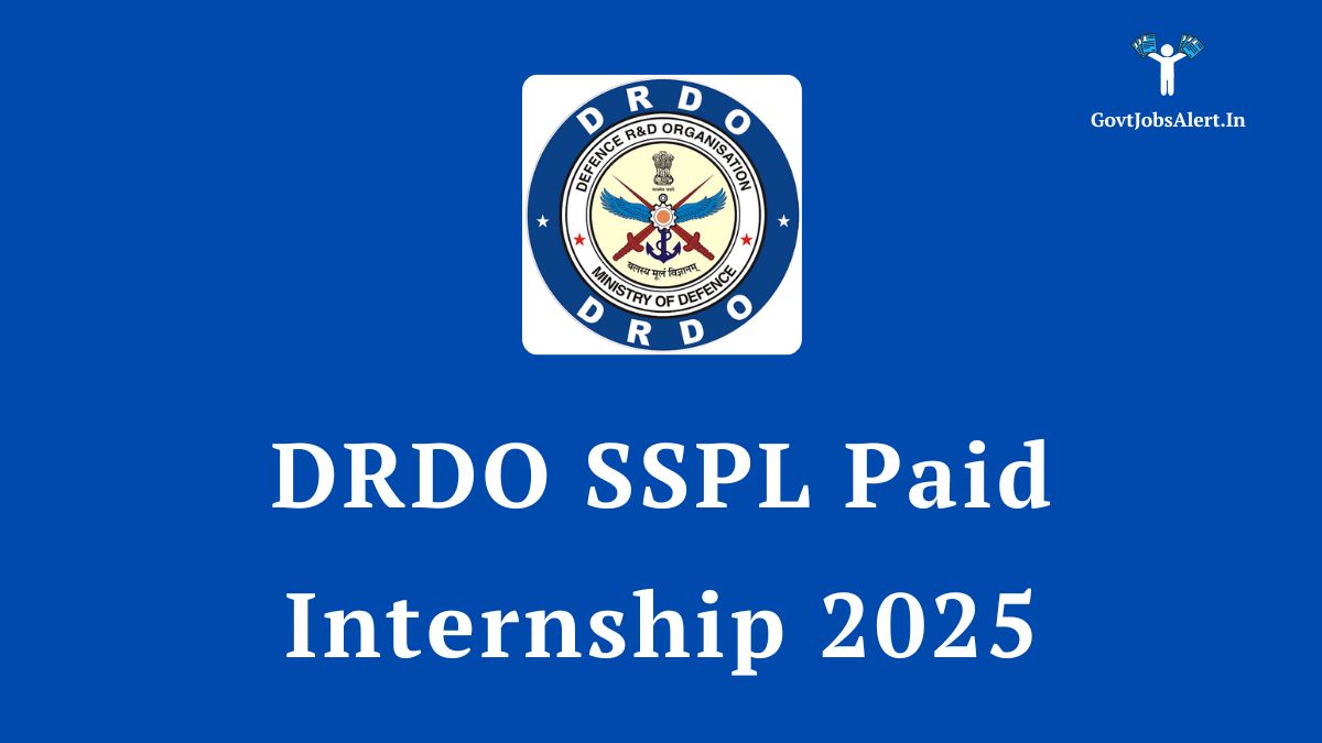 Drdo sspl paid internship 2025 notification for science and engineering students, featuring the drdo logo and key details like 65 vacancies and a ₹5,000 stipend.