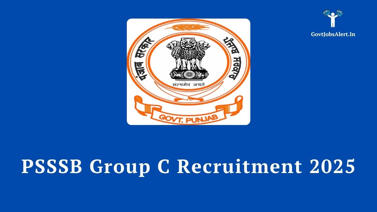 Psssb group c recruitment 2025 notification - apply for 367 government jobs in punjab. Features the psssb logo and text about vacancies for senior assistant and junior auditor.