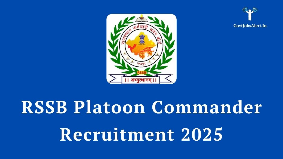 Rssb platoon commander recruitment 2025 notification banner, showing the official logo and a person in uniform, representing a prestigious government job in rajasthan.