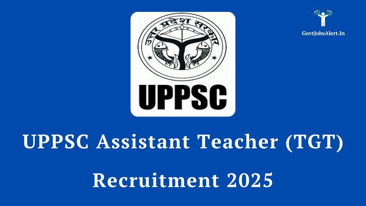 Uppsc assistant teacher (tgt) recruitment 2025 notification for 7466 vacancies. Features the official uppsc logo and the article title on a blue background.