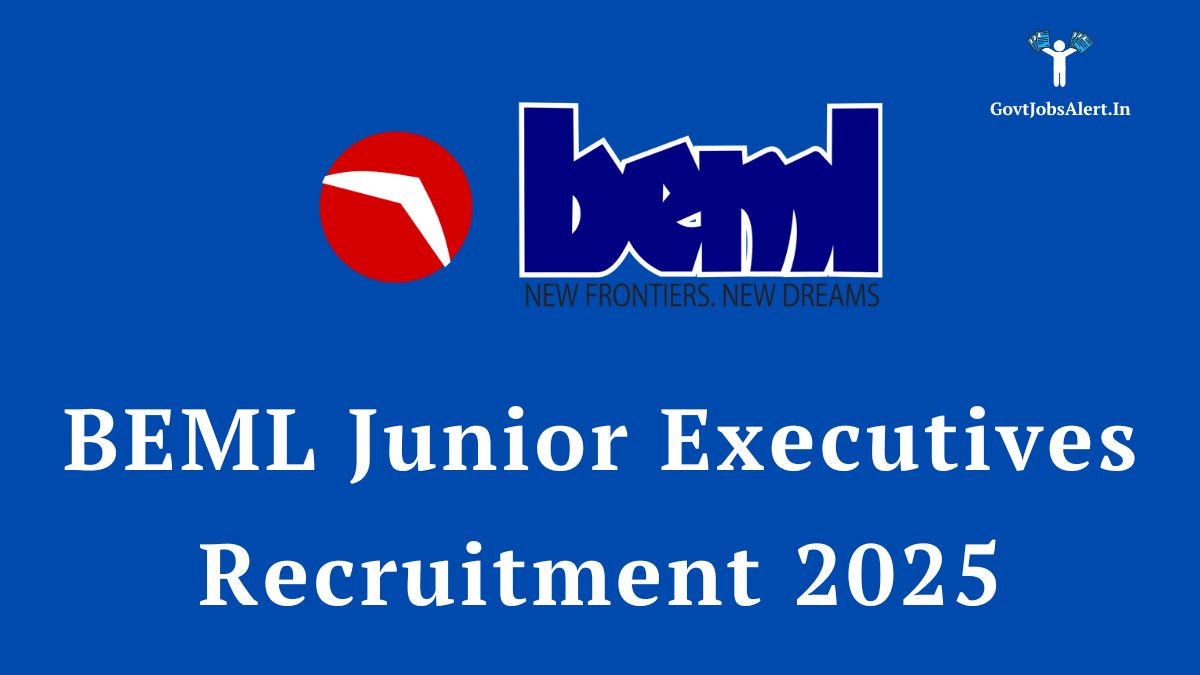 Beml junior executives recruitment 2025 notification for 96 posts. Beml logo on a blue background.