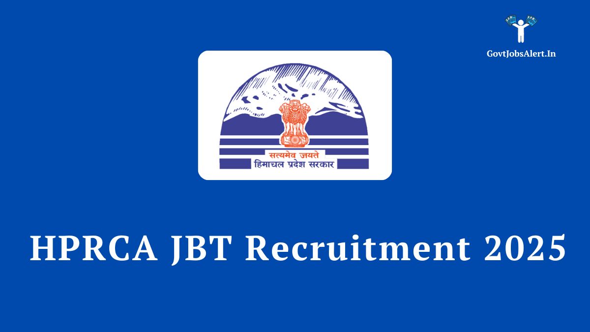 Hprca jbt recruitment 2025 notification announcement with the himachal pradesh government logo on a blue background.