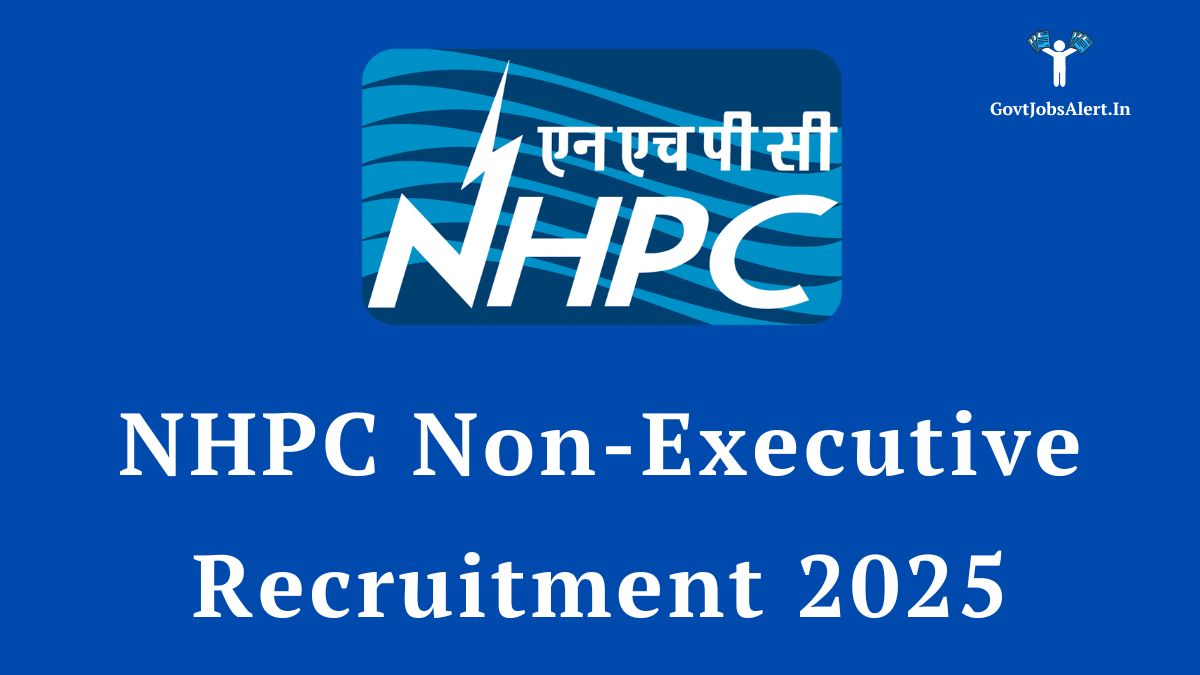 The official logo for the nhpc non-executive recruitment 2025, announcing job vacancies for junior engineers and other posts.