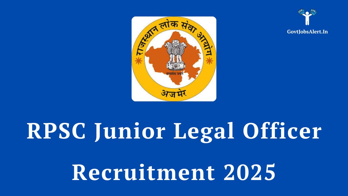 The official logo of rpsc is featured against a blue background for the rpsc junior legal officer recruitment 2025 notification.