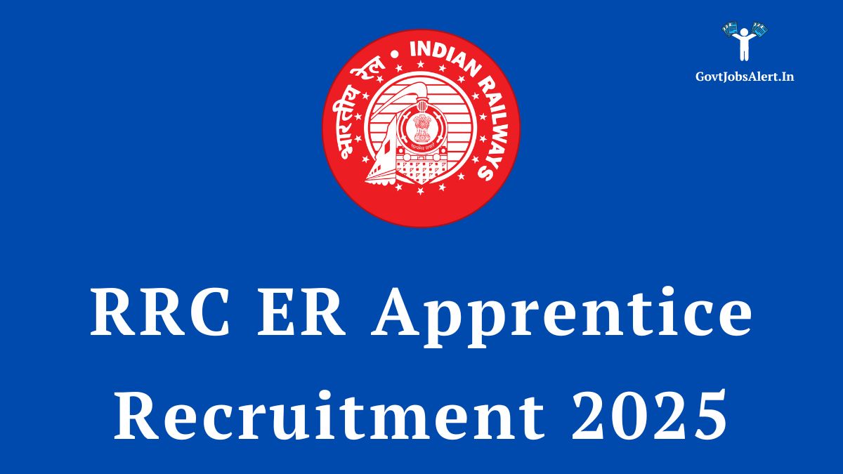 Rrc er apprentice recruitment 2025 notification for 3115 vacancies, featuring the indian railways logo on a blue background.