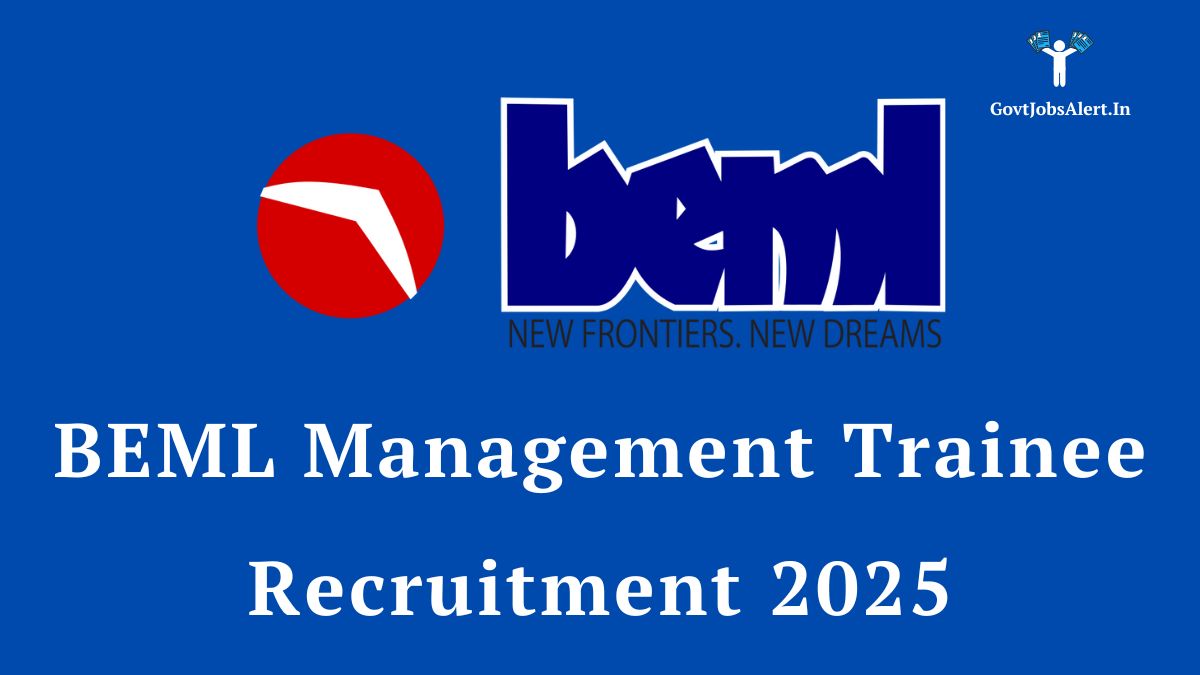 Beml management trainee recruitment 2025 official notification banner, showing the beml logo and title text on a blue background.