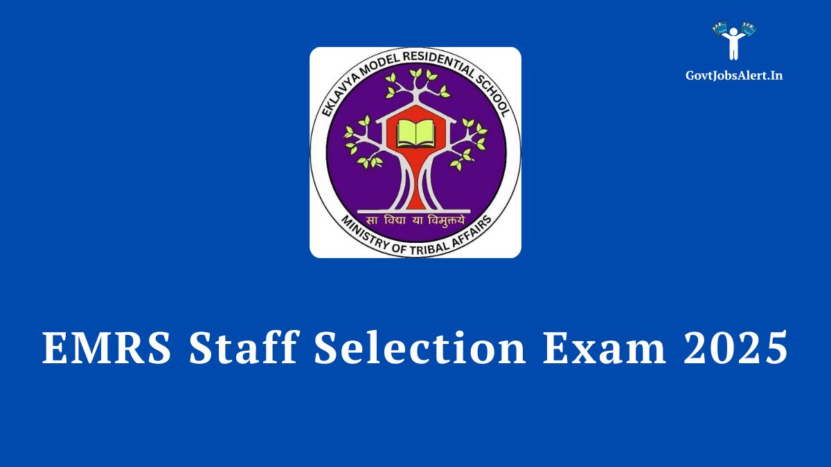 Emrs staff selection exam 2025 notification banner for 7,267 teaching and non-teaching posts, featuring the official eklavya model residential school logo.