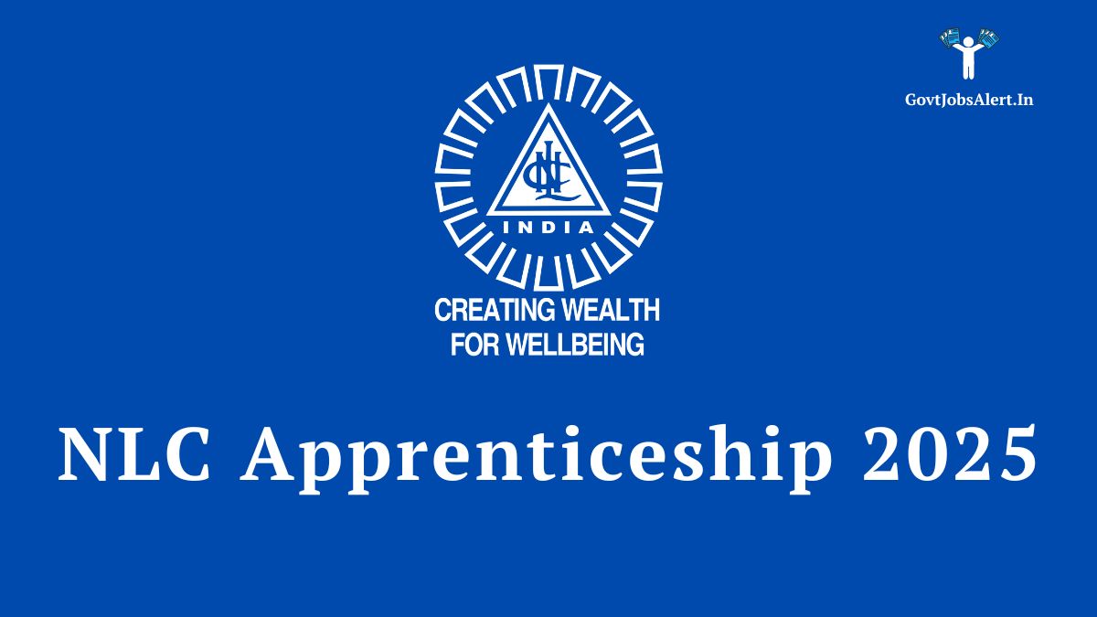 Nlc apprenticeship 2025 notification for 1101 trade and graduate apprentice vacancies. Image shows the nlc india logo on a blue background.