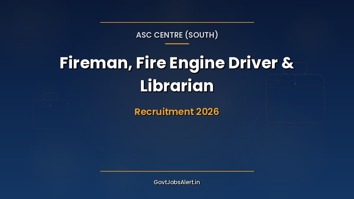 Indian Army ASC Centre (South) Agram Post Civilian Recruitment 2026 notification for 31 posts — 28 Fireman plus Leading Fireman, Fire Engine Driver and Librarian